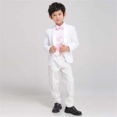 Fashionable White Tuxedo With Pink Vest For Boys in India