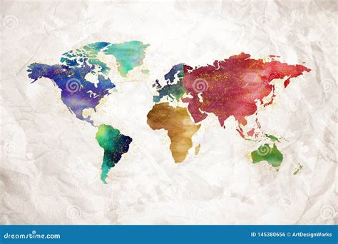 Watercolor World Map Artistic Design Stock Illustration - Illustration ...