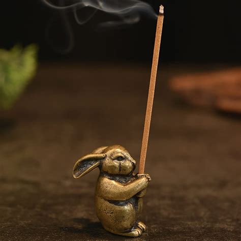 OwMell Brass Rabbit Bunny Statue Figurine Brass Incense Burner Rabbit ...