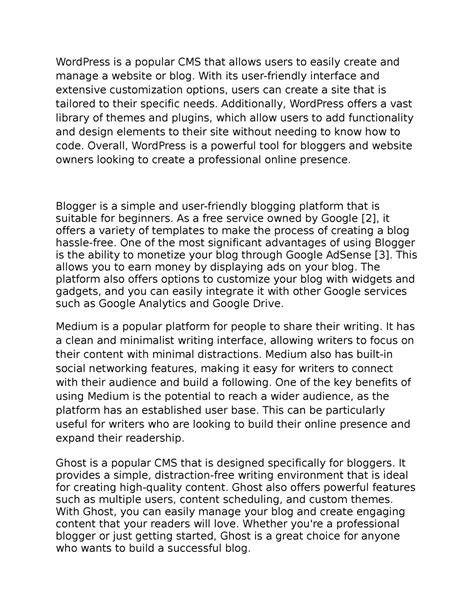 Software-based blogging tools - WordPress is a popular CMS that allows ...