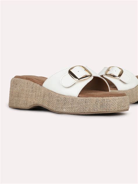 Buy Now Womens White Party Wear Solid Round Toe Wedges Heel Sandals