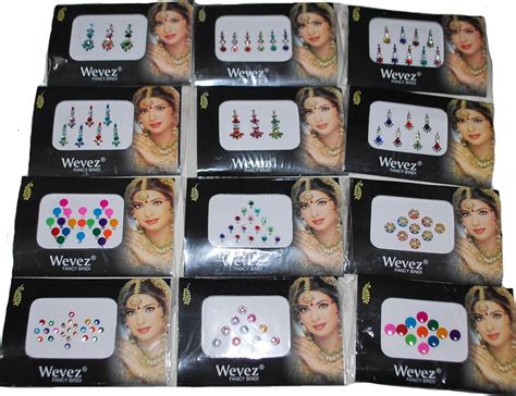 Buy 12 Pack Indian Art Bollywood Reuseable Bindi Self Adhesive Body ...