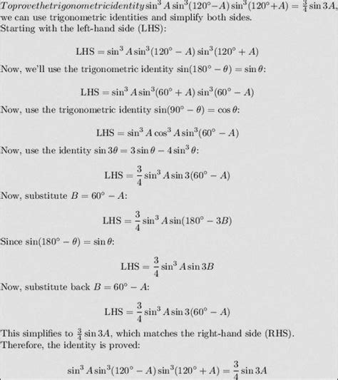 sin³A sin³(120-A) sin³(120 A)=3/4 sin3A - Brainly.in