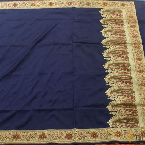 Navy Blue Pure Katan Silk Jamawar Banarasi Handloom Saree - Tilfi