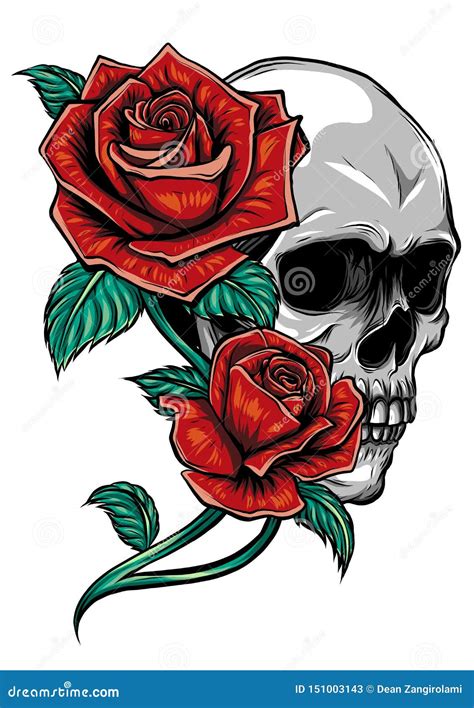 A Human Skulls with Roses on White Background Stock Vector ...