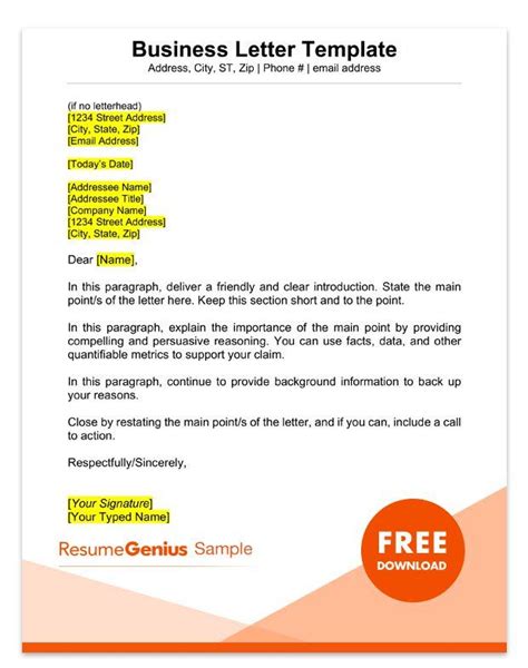 Business letter template, Business letter format, Business letter format example