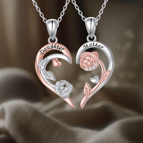 Matching Mother and Daughter Necklaces Love Heart Pendant Necklaces 925 ...