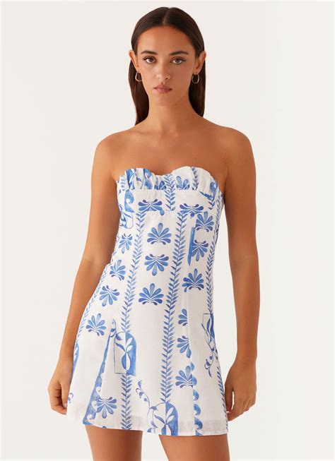 Tayla Linen Mini Dress - Floral Wave – Peppermayo