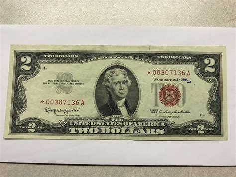1963 2 Dollar Bill Red Seal Star Note VF #9683 | #1934746585
