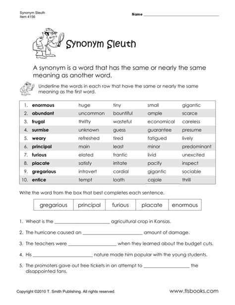 Synonym Worksheet: Vocabulary Building Activity