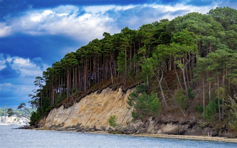 Download wallpaper 3840x2400 sea, trees, forest, clouds, landscape 4k ...