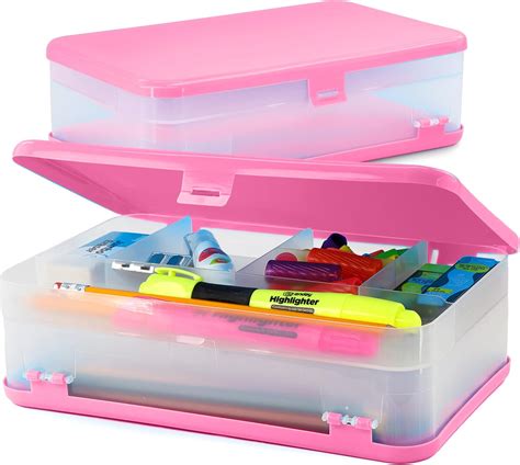 Amazon.com: Enday Pencil Box Pink, Large Capacity Plastic Double Deck ...