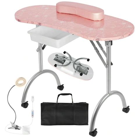 Portable & Foldable Manicure Table Nail Desk On Wheels With Drawer ...