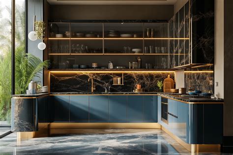 Modern Modular L-Shape Kitchen Design with Caribe Base and Champagne ...