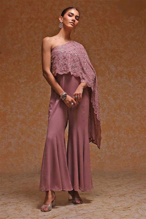 Buy Rose Pink Georgette Heavy Beaded Embroidery Jumpsuit Online at Biba ...