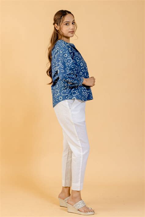 Indigo Blue Floral Top - Tilohri