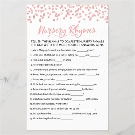 Nursery Rhymes with Answers Baby Shower Party Game | Baby shower party ...