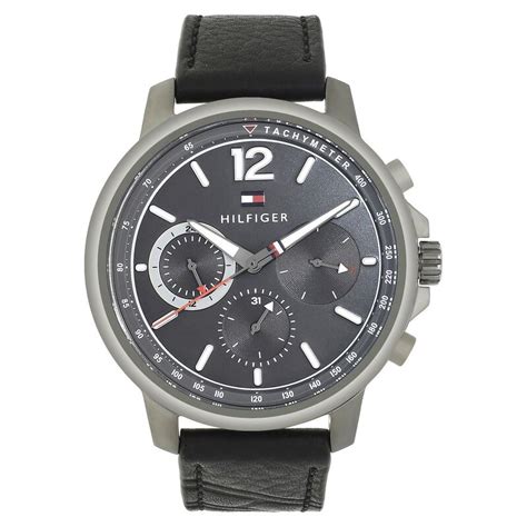 Buy Online Tommy Hilfiger Quartz Multifunction Grey Dial Leather Strap ...