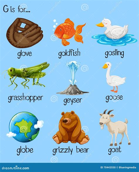 Letra G Del Cartel Y Muchas Palabras Ilustración del Vector ...