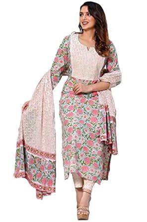 Buy ANNI DESIGNER Women's Cotton Blend Straight Printed Kurta with Pant ...