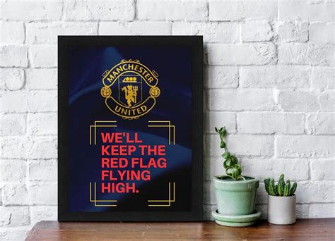 Interio Crafts Red Flag Flying High Manchester United Club Quote Framed ...