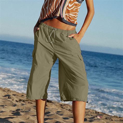 Parachute Shorts for Women Elastic Waist Casual Solid Streetwear Baggy ...