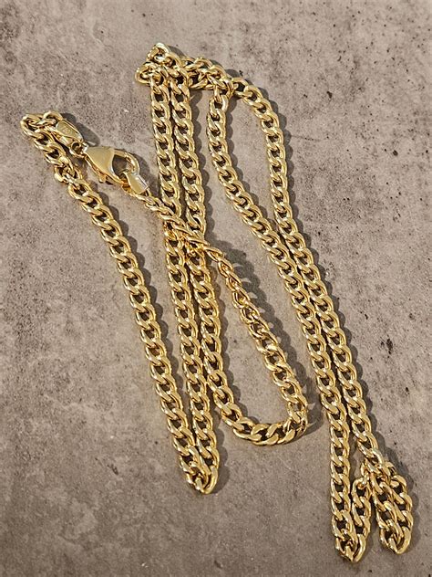 18k Solid Gold Cuban Link Chain Necklace, Curb Necklace Chain 18kt Real ...
