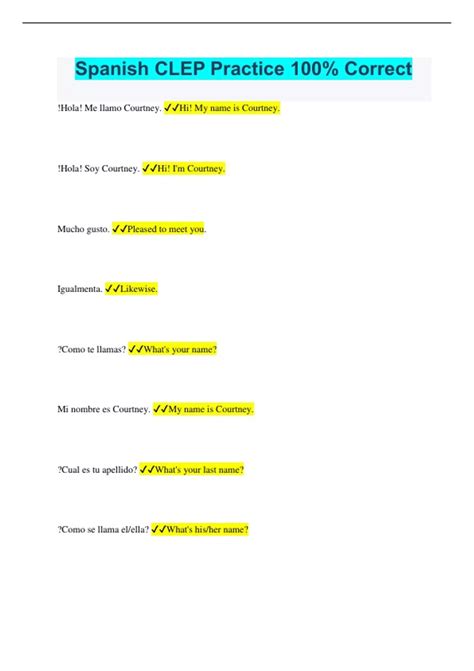 Spanish CLEP Practice 100% Correct - Spanish CLEP - Stuvia US