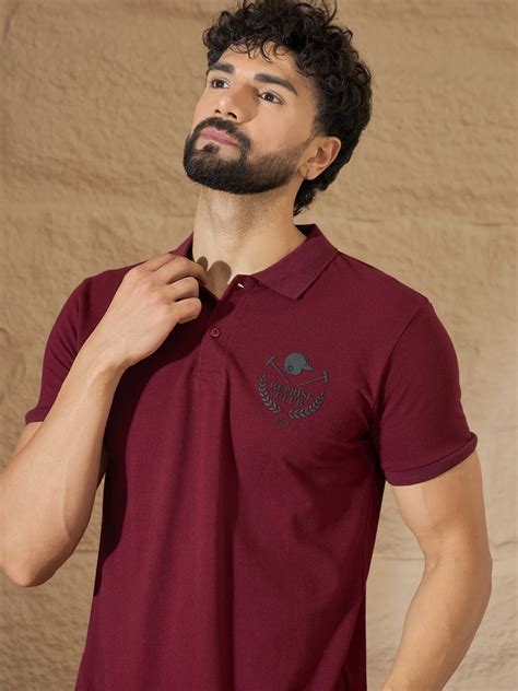 Men Printed Polo T-Shirt Maroon | Reprise India | Reprise