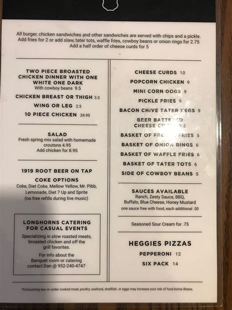 Longhorns Lester Prairie Mn Menu at Tammy Pough blog