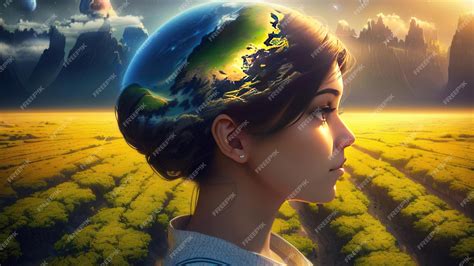 Premium AI Image | A woman with a picture of the earth in her hair