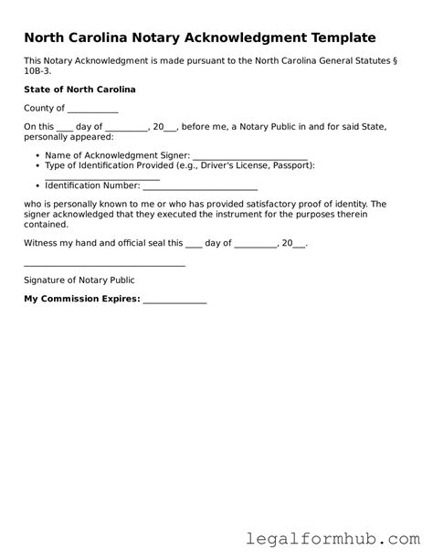 Prepare Your North Carolina Notary Acknowledgement With Our Printable Form