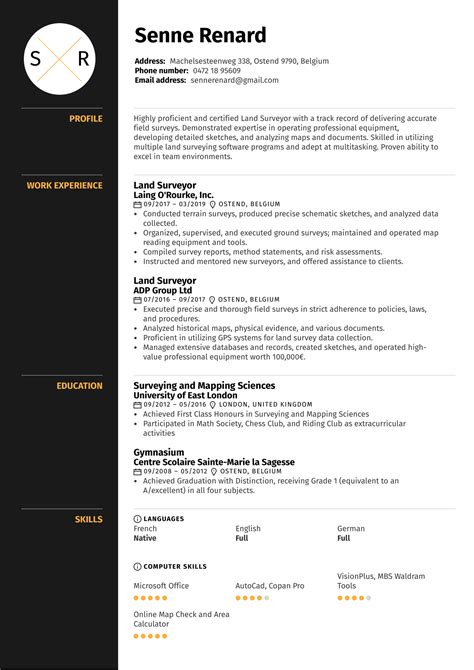 Land Surveyor Resume Sample | Kickresume