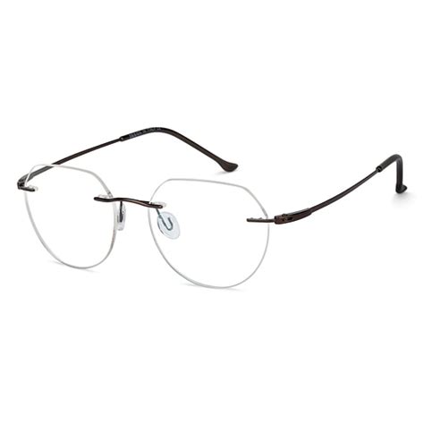 Buy Brown Rimless Geometric Vincent Chase SLEEK STEEL E001 Eyeglasses ...