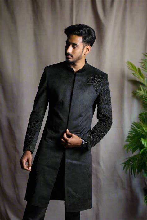 Men’s Black Handcrafted Sherwani with Ranveer Singh Style | KPH Outfit ...