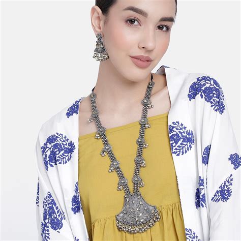 Laida Women Silver-Plated Oxidised Artificial Stones & Beads-Studded J