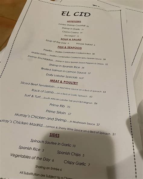 Menu at EL CID restaurant, Paramus