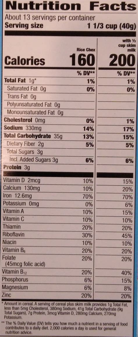 41 rice chex cereal nutrition label