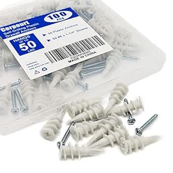 #8 Self Drilling Drywall Threaded Anchors,100 Pcs Wall Anchors and ...