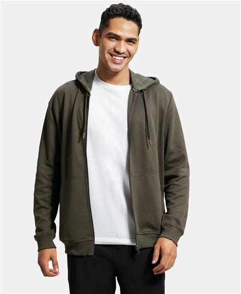 Buy Super Combed Cotton Rich Pique Hoodie Jacket with Ribbed Cuffs ...