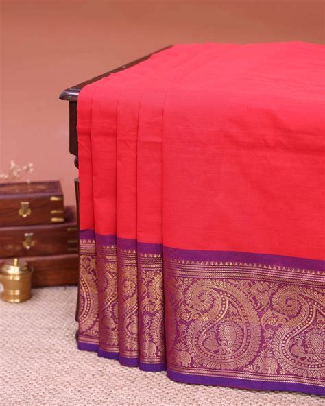 Handloom Venkatagiri Cotton Saree with Elaborate Paisley Zari Border