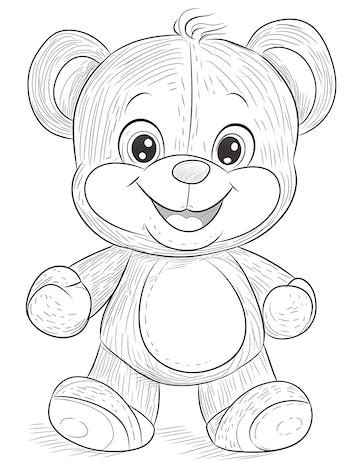 A black and white drawing of a teddy bear with a big smile on its face ...