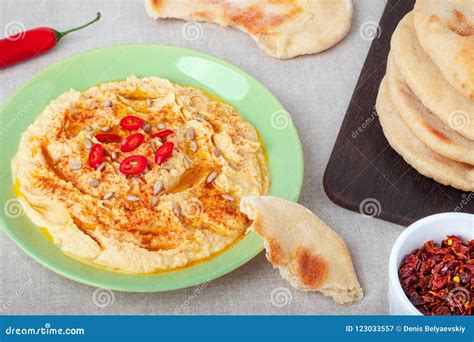 Hummus with Pita Bread stock image. Image of meal, mediterranean ...