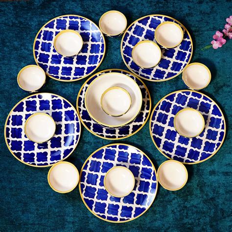 Buy Freakway Premium Moroccan Hand Glazed Ceramic Dinner Set of 19 ...