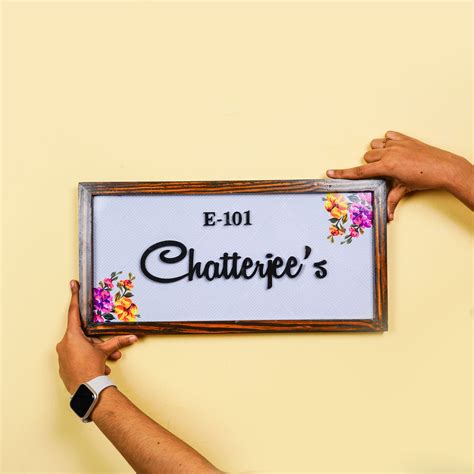 Buy Personalized Floral Printed Nameplate with 3D Letters Online On Zwende