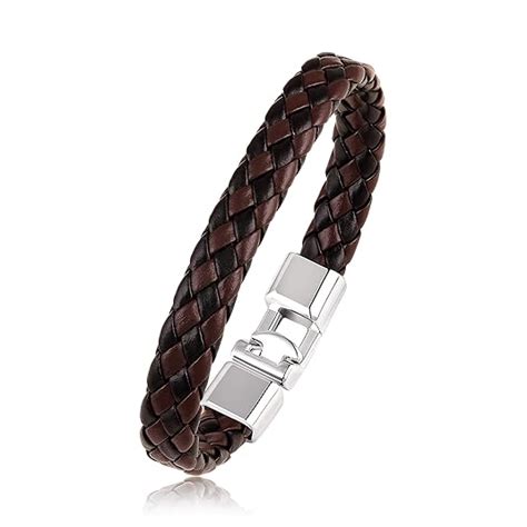 Buy ASMITTA High Stainless Steel Leather Silver Plated Bracelet for Men ...