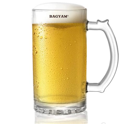 Buy BAGYAM - Glass Beer Mug - Set of 1 - Transparent 500ML Glass Mug ...
