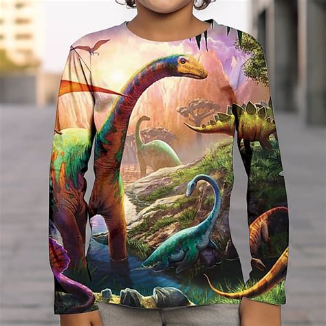 Boys 3D Graphic Animal Dinosaur T shirt Tee Long Sleeve 3D Print Summer ...