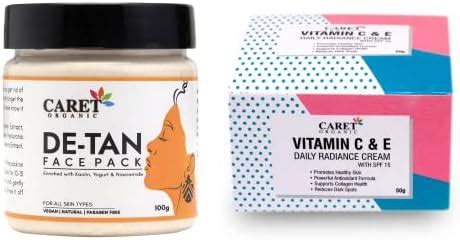 Caret Organic De-Tan Face Pack (100) AND Vitamin C Daily Radiance Cream ...