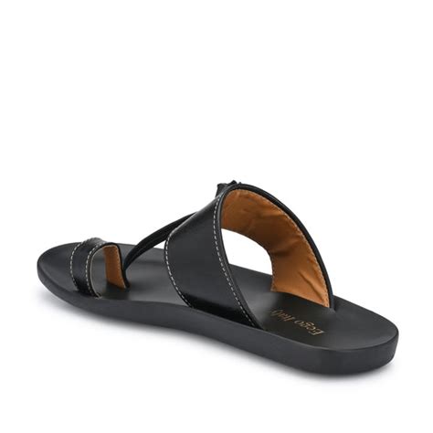 Eego Italy Men's Kolhapuri Thong Slippers KM-1-BLACK
